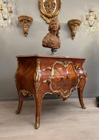 Belle Commode Louis XV En Marqueterie Epoque Napoleon III Vers 1870