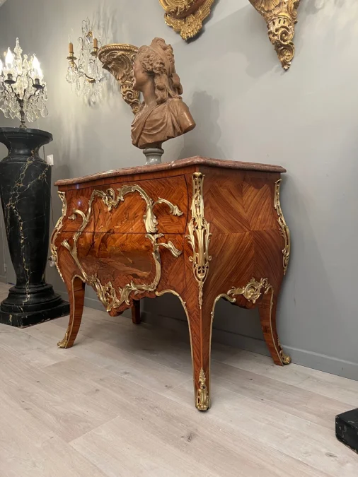 Belle Commode Louis XV En Marqueterie Epoque Napoleon III Vers 1870