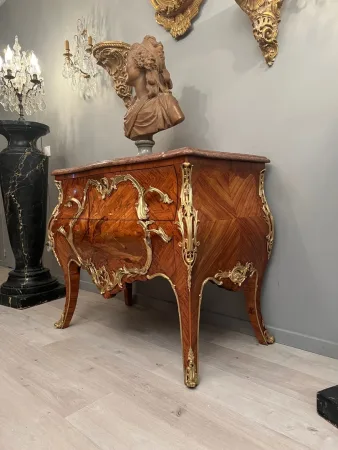 Belle Commode Louis XV En Marqueterie Epoque Napoleon III Vers 1870