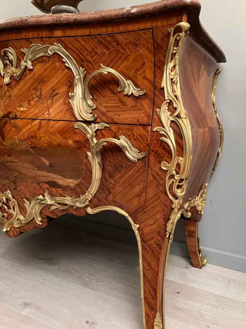 Belle Commode Louis XV En Marqueterie Epoque Napoleon III Vers 1870