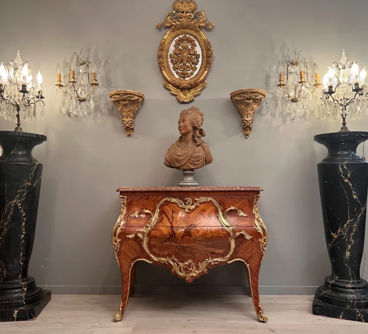 Belle Commode Louis XV En Marqueterie Epoque Napoleon III Vers 1870