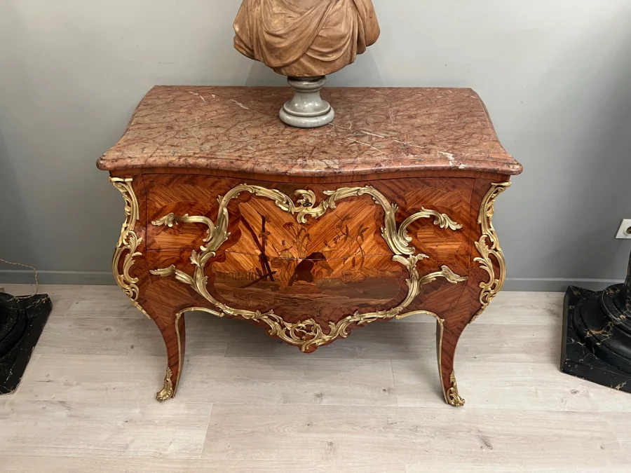 Belle Commode Louis XV En Marqueterie Epoque Napoleon III Vers 1870