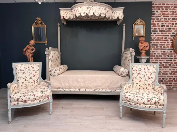 Lit A Baldaquin Dit En Chaire A Prêcher d'Epoque Louis XVI Vers 1770
