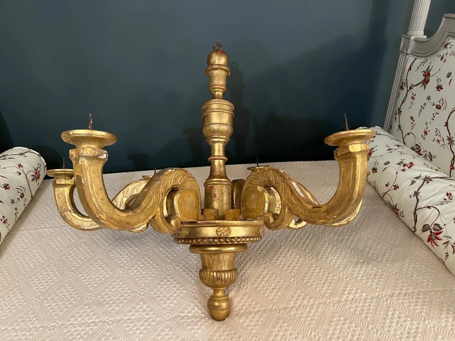 Important Lustre Italien En Bois Doré d'Epoque Louis XVI Vers 1780