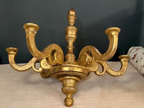 Important Lustre Italien En Bois Doré d'Epoque Louis XVI Vers 1780