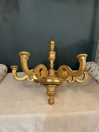 Important Lustre Italien En Bois Doré d'Epoque Louis XVI Vers 1780