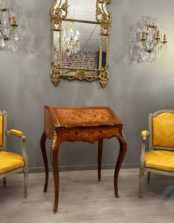 Bureau De Pente Dos d'Ane En Marqueterie d'Epoque Napoleon III Vers 1870