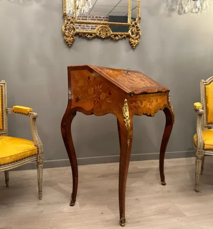 Bureau De Pente Dos d'Ane En Marqueterie d'Epoque Napoleon III Vers 1870