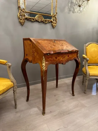 Bureau De Pente Dos d'Ane En Marqueterie d'Epoque Napoleon III Vers 1870
