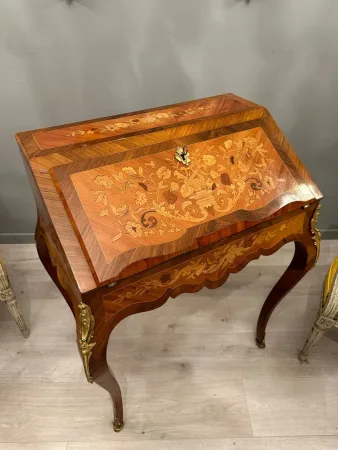 Bureau De Pente Dos d'Ane En Marqueterie d'Epoque Napoleon III Vers 1870
