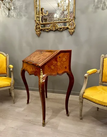 Bureau De Pente Dos d'Ane En Marqueterie d'Epoque Napoleon III Vers 1870