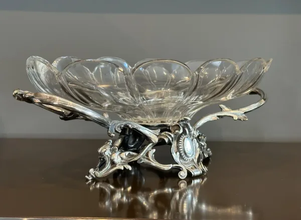 Baccarat, Centre De Table En Bronze Argente Et Cristal Epoque XIXeme