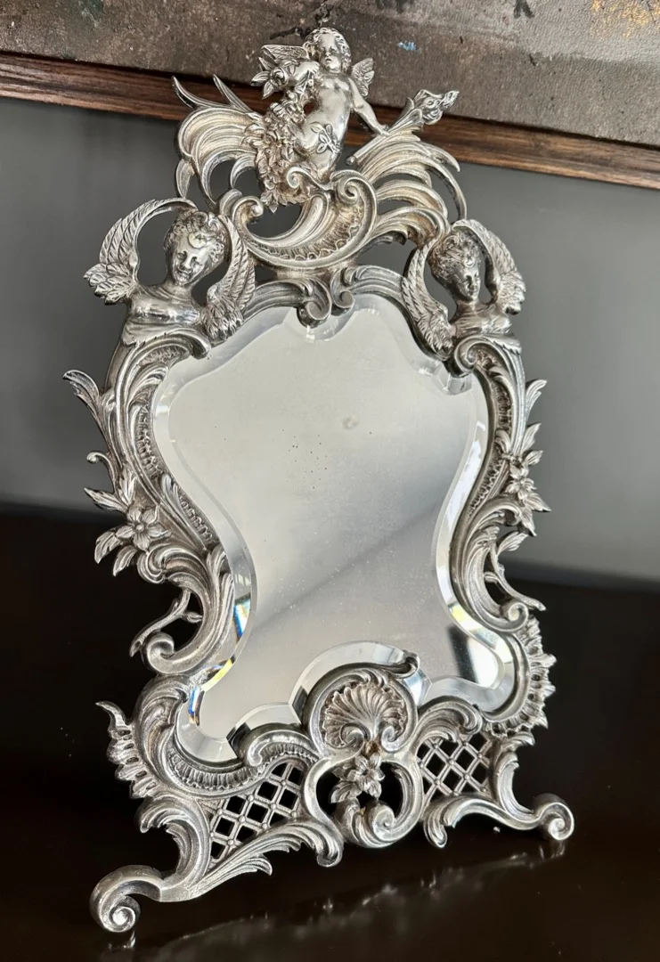 Miroir De Table En Bronze Argenté De Style Louis XV Epoque XIXème