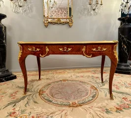 Maurice Rinck, Bureau Plat De Style Louis XV En Marqueterie Bronze Dore Vers 1900 Estampillé