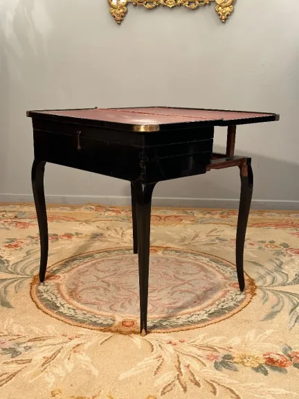 Table A Jeu Tric Trac Laquée Noire d'Epoque Louis XV Vers 1750