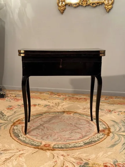 Table A Jeu Tric Trac Laquée Noire d'Epoque Louis XV Vers 1750