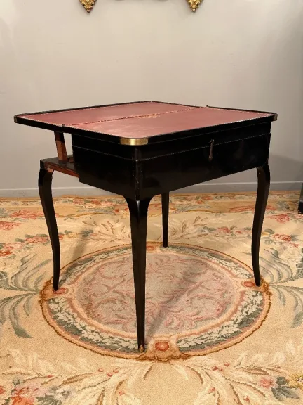 Table A Jeu Tric Trac Laquée Noire d'Epoque Louis XV Vers 1750