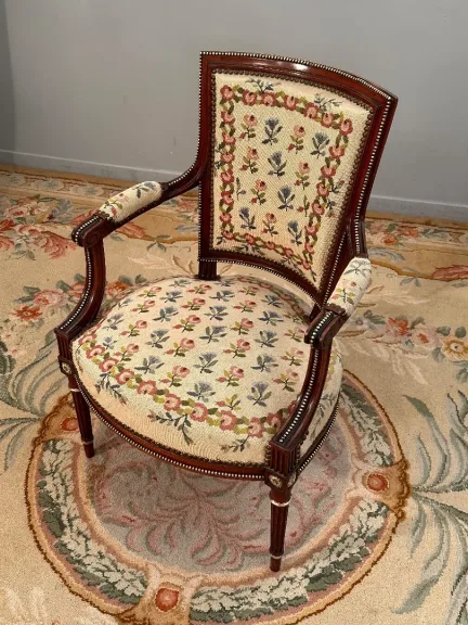 Dlg François Linke, Fauteuil Cabriolet de Style Louis XVI Epoque XIXème