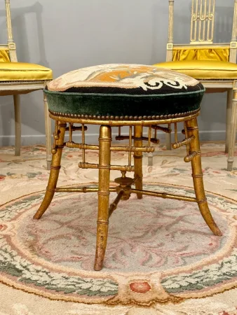 Tabouret En Bois Doré Japonisant Epoque Second Empire Vers 1860