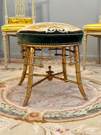 Tabouret En Bois Doré Japonisant Epoque Second Empire Vers 1860