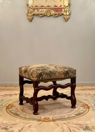 Tabouret Pouf En Noyer d'Epoque Louis XIII XVIIème