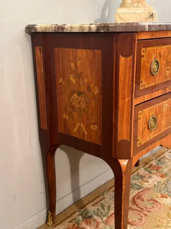 Commode Sauteuse En Marqueterie d'Epoque Transition Louis XV - Louis XVI Vers 1770