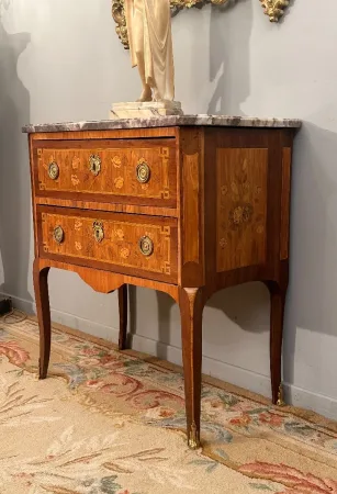 Commode Sauteuse En Marqueterie d'Epoque Transition Louis XV - Louis XVI Vers 1770