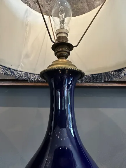 Sèvres, Lampe Bronze Porcelaine Bleu De Sevres Epoque XIXeme