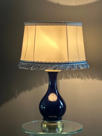 Sèvres, Lampe Bronze Porcelaine Bleu De Sevres Epoque XIXeme