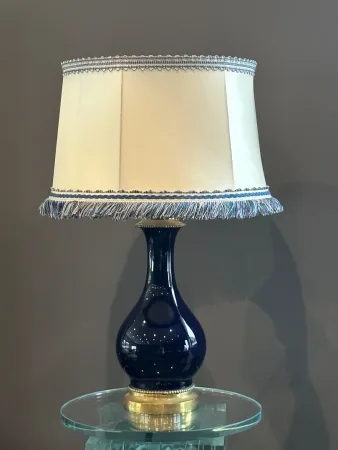 Sèvres, Lampe Bronze Porcelaine Bleu De Sevres Epoque XIXeme