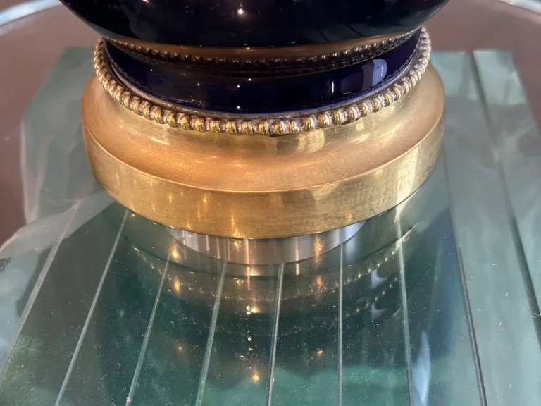 Sèvres, Lampe Bronze Porcelaine Bleu De Sevres Epoque XIXeme
