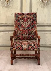 Fauteuil A Dossier Plat En Noyer d'Epoque Louis XIV XVIIeme