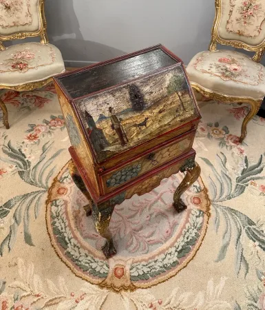 Petit Bureau Secretaire Vénitien En Bois Laqué Epoque XVIIIème