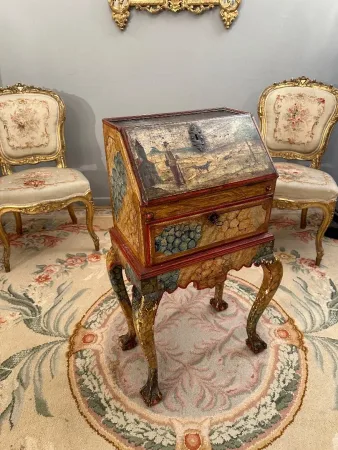 Petit Bureau Secretaire Vénitien En Bois Laqué Epoque XVIIIème