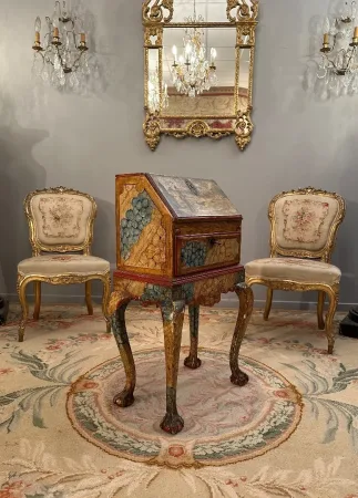 Petit Bureau Secretaire Vénitien En Bois Laqué Epoque XVIIIème