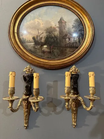 Paire d'Appliques En Bronze d'Epoque Début XIXème Vers 1810 - 1820