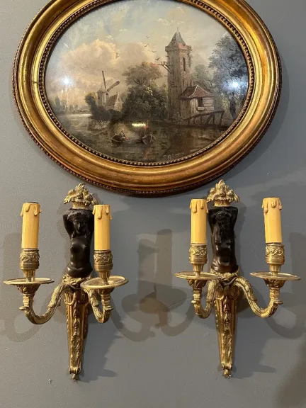Paire d'Appliques En Bronze d'Epoque Début XIXème Vers 1810 - 1820