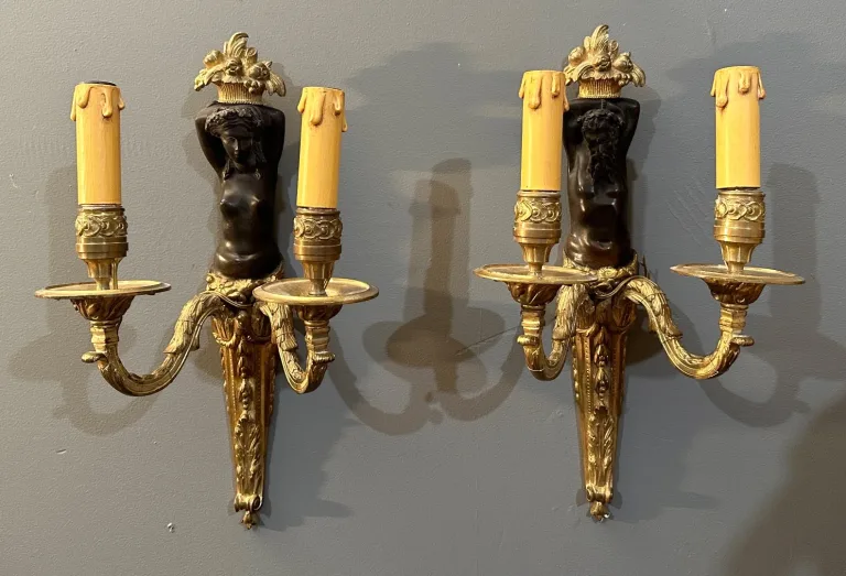Paire d'Appliques En Bronze d'Epoque Début XIXème Vers 1810 - 1820