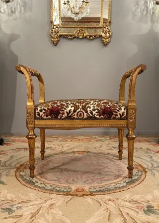 Banquette De Piano En Bois Doré De Style Louis XVI Epoque Napoleon III