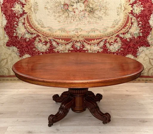 Table De Salle A Manger à Système En Acajou d'Epoque Restauration Vers 1830 (4m)