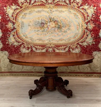 Table De Salle A Manger à Système En Acajou d'Epoque Restauration Vers 1830 (4m)