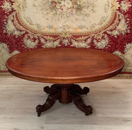 Table De Salle A Manger à Système En Acajou d'Epoque Restauration Vers 1830 (4m)
