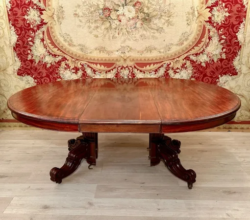 Table De Salle A Manger à Système En Acajou d'Epoque Restauration Vers 1830 (4m)