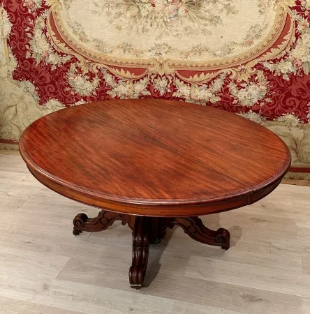 Table De Salle A Manger à Système En Acajou d'Epoque Restauration Vers 1830 (4m)