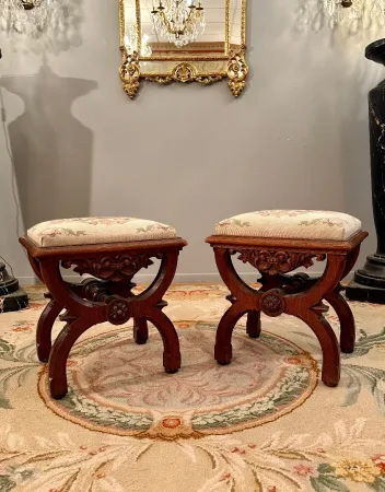 Paire De Tabourets Curule d'Epoque XIXème