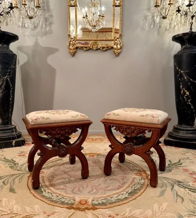 Paire De Tabourets Curule d'Epoque XIXème