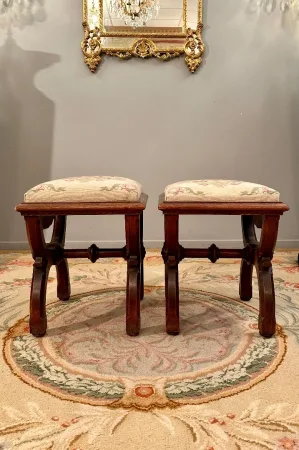 Paire De Tabourets Curule d'Epoque XIXème
