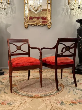 Maurice Hirch Maison Jansen, Paire De Fauteuil En Acajou Estampillés Epoque XXème