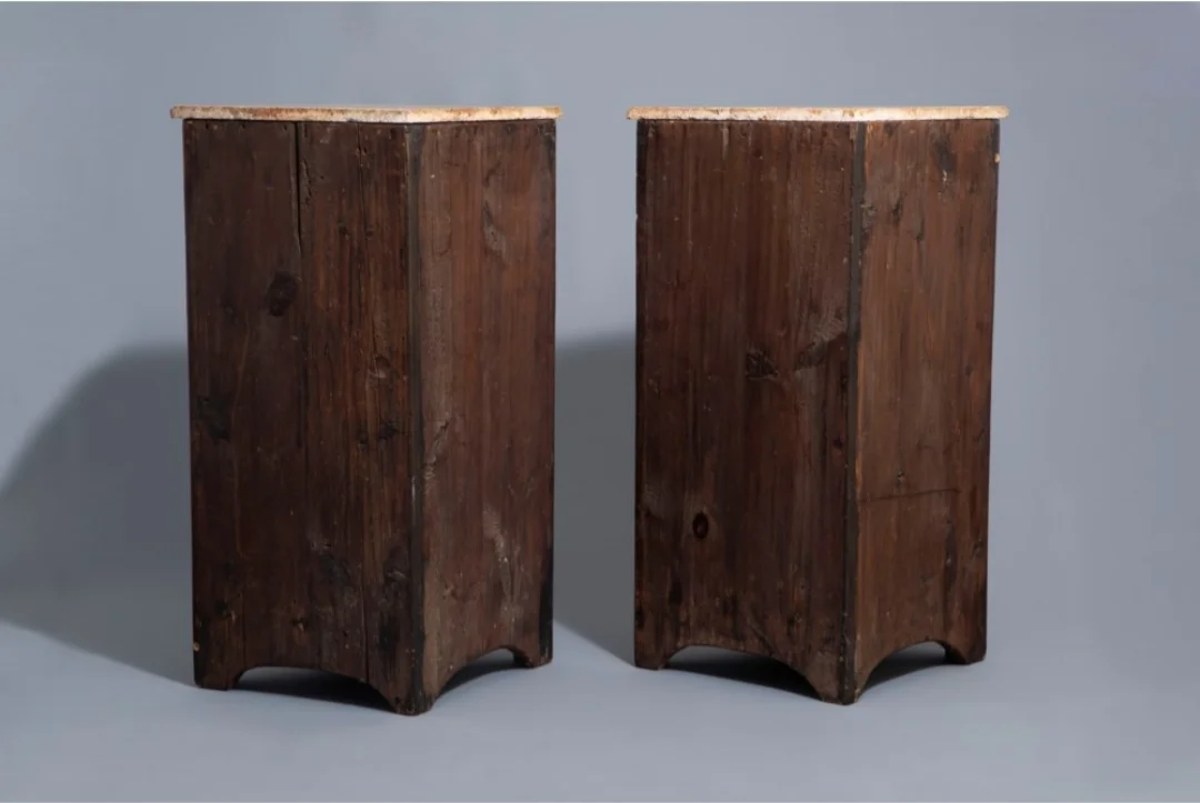 Pair Of "demi-lune" Corner In Neoclassical Style Marquetry.