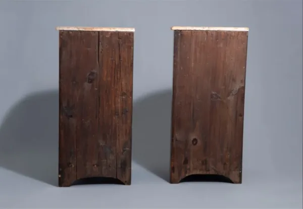 Pair Of "demi-lune" Corner In Neoclassical Style Marquetry.